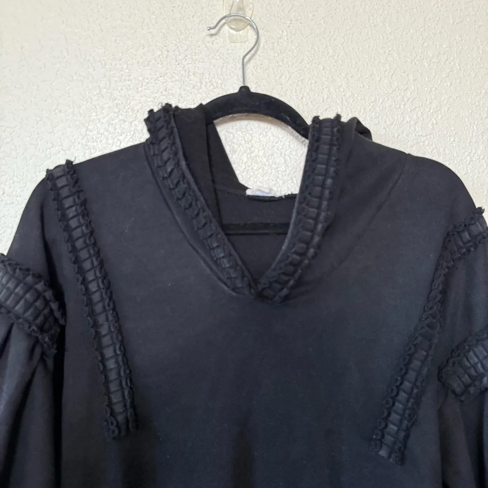 POL Black Thick Knit Hooded 3/4 Quarter Sleeve Sweatshirt Medium - Picture 2 of 11